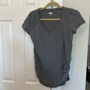 Dark grey vneck short sleeve maternity shirt